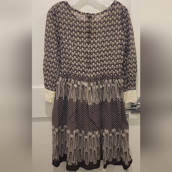 VINTAGE 70s 80s Elegant Everyday Brown Patterned Dress - Picture 2 of 12